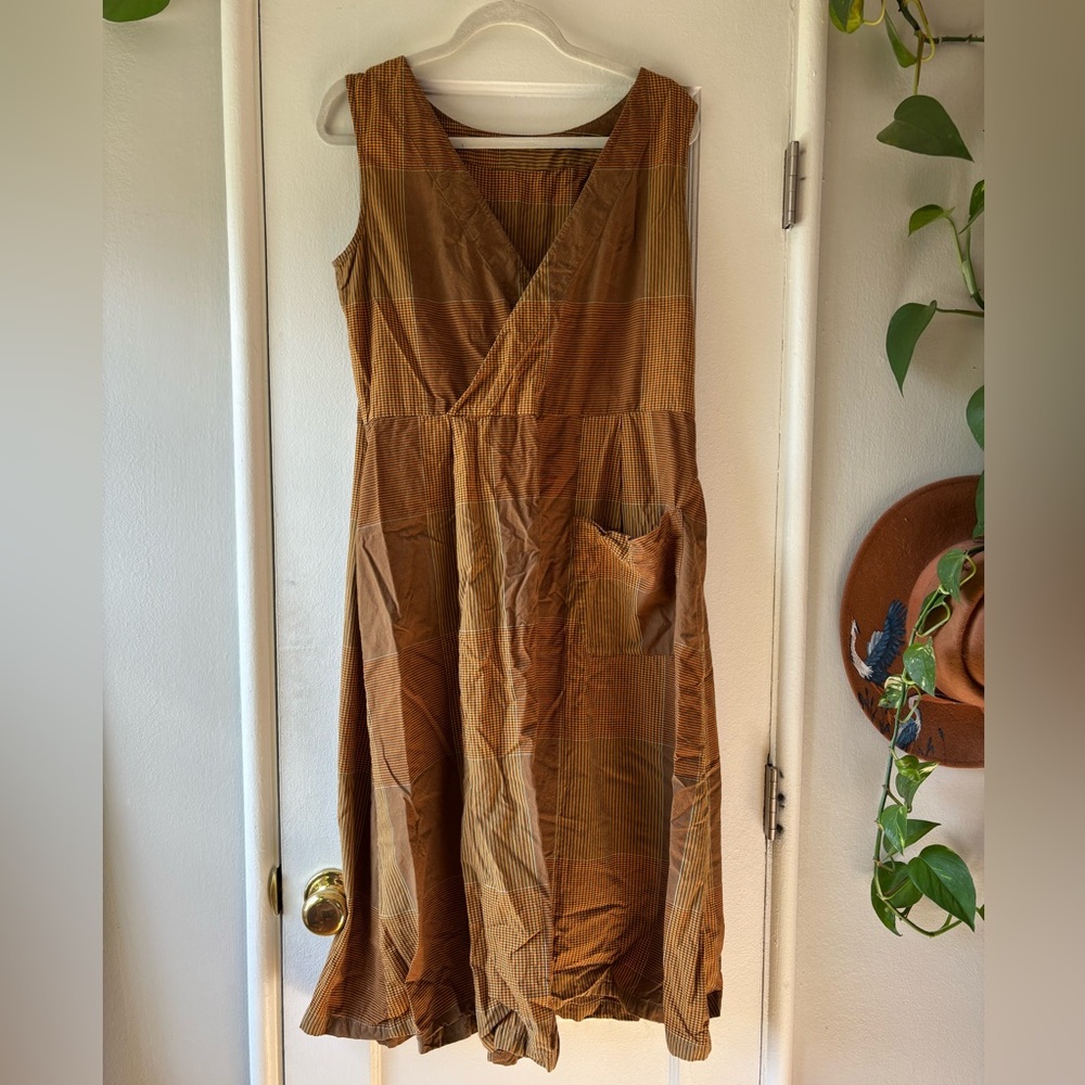 Toast UK brown stripe and plaid dress